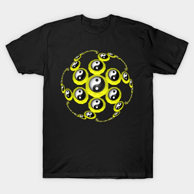 Yin Yang Design - Yellow Color with a Ball Effect T-Shirt by The Black Panther